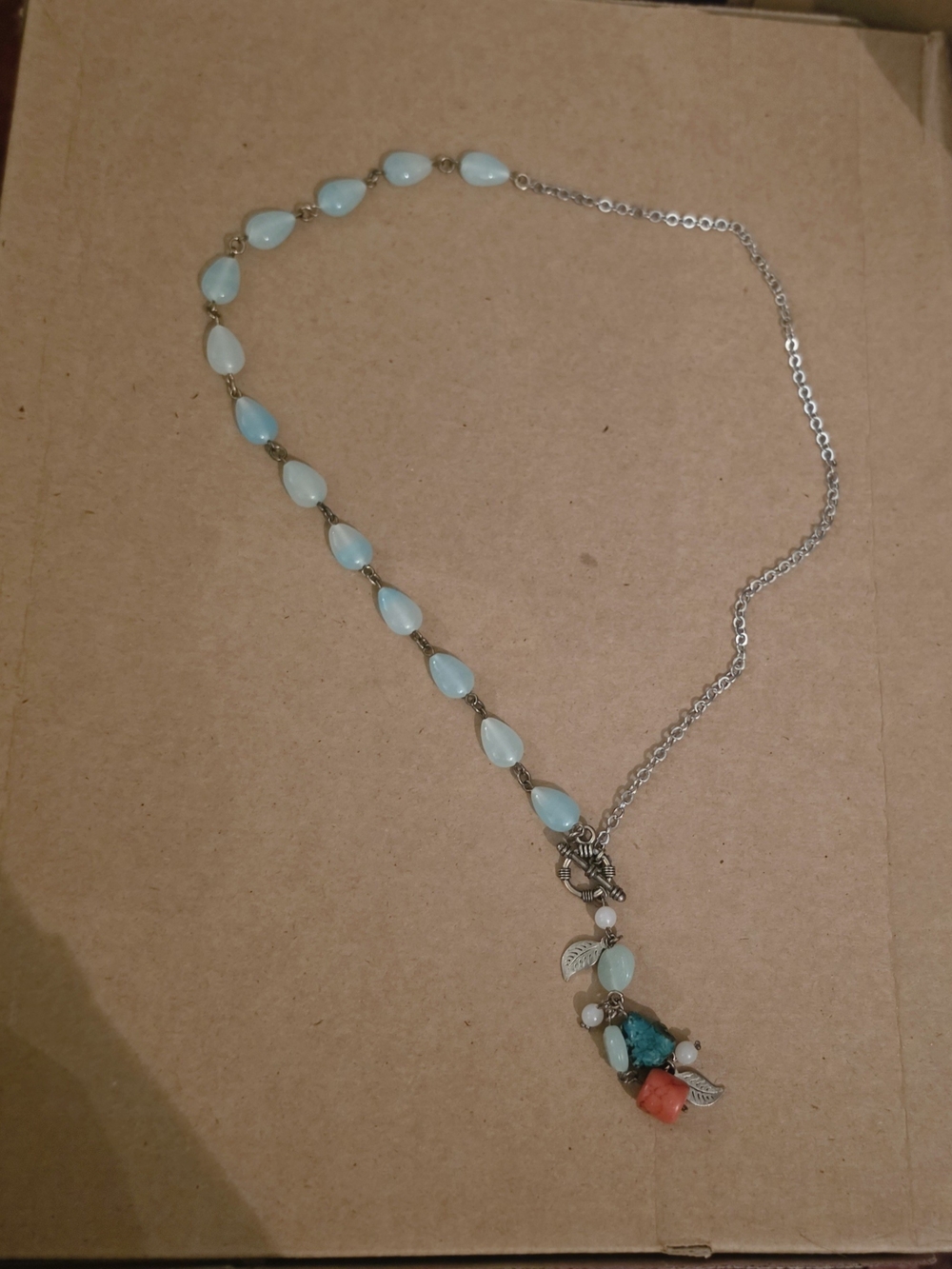 Handmade Light Blue Teardrop Bead Pendant Necklace - Women Jewelry